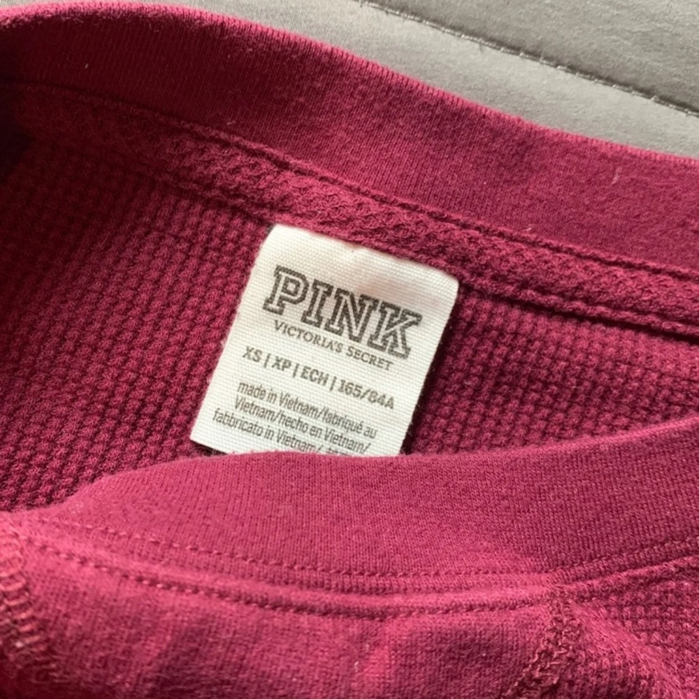Pink Burgundy Waffle Long Sleeve Crop Top